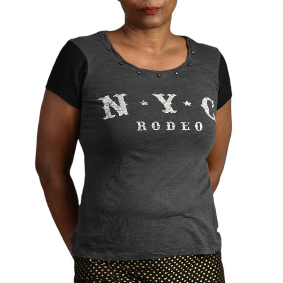 Express NYC Rodeo Tee Gray Black Size Short Sleeve Western Studded Size Small - Picture 9 of 14